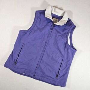 LLBEAN Winter Fleece Lined Nylon Soft Shell Zip Up Vest‎ Sz M Purple/Cream